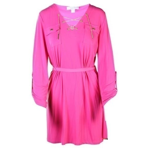 Michael Kors Fuschia Pink Shift Dress Gold Hardware Size L - Picture 1 of 13